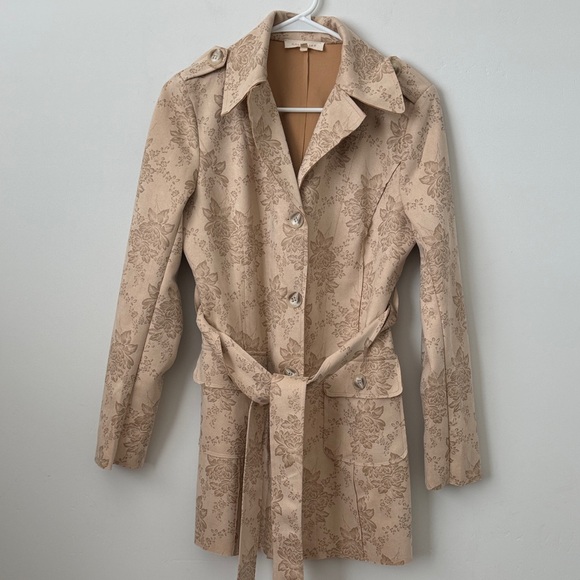 Solitaire Jackets & Blazers - Soltaire Faux Suede Floral Boho Trench Style Coat Size: S